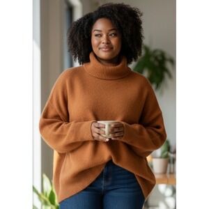 Vince Camuto Women's Oversized Turtleneck Sweater Burnt Orange XXL